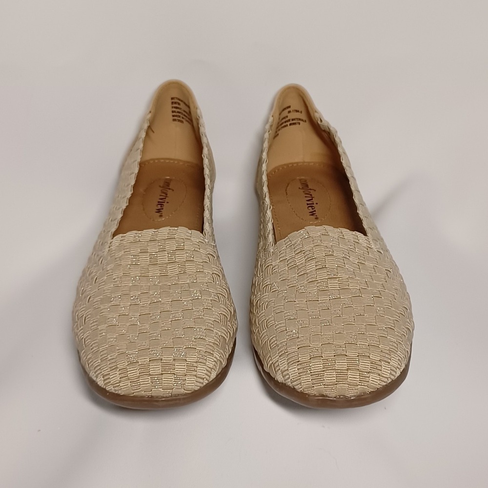 Comfortview Women's 8WW Bethany Beige Metallic Woven Flat Slip-On Stretch